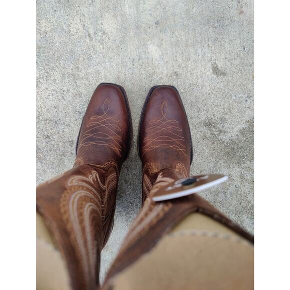 Ariat Lively Womens Sz 8 B Sassy Brown Leather Cowboy Square Toe 12" Boots - Picture 6 of 8